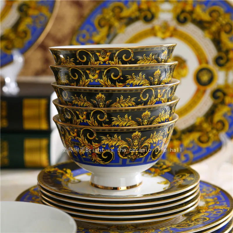 Bone China Set Vasage Cutlery 43pcs Set Desktop Setting Tableware Coffee Cup Style Gift Flatware Set - Grand Goldman