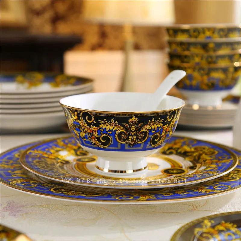 Bone China Set Vasage Cutlery 43pcs Set Desktop Setting Tableware Coffee Cup Style Gift Flatware Set - Grand Goldman