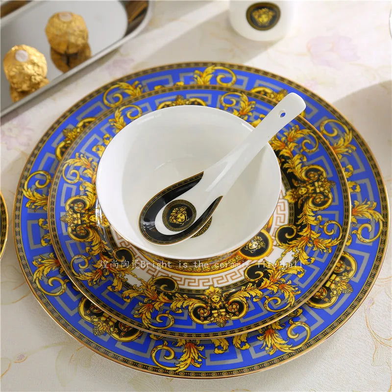 Bone China Set Vasage Cutlery 43pcs Set Desktop Setting Tableware Coffee Cup Style Gift Flatware Set - Grand Goldman