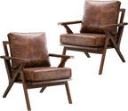 Bonzy Home Accent Chairs for Living Room,PU Leather Mid Century Modern Wood Reading Armchair with Removable Upholstered Cushions - Grand Goldman