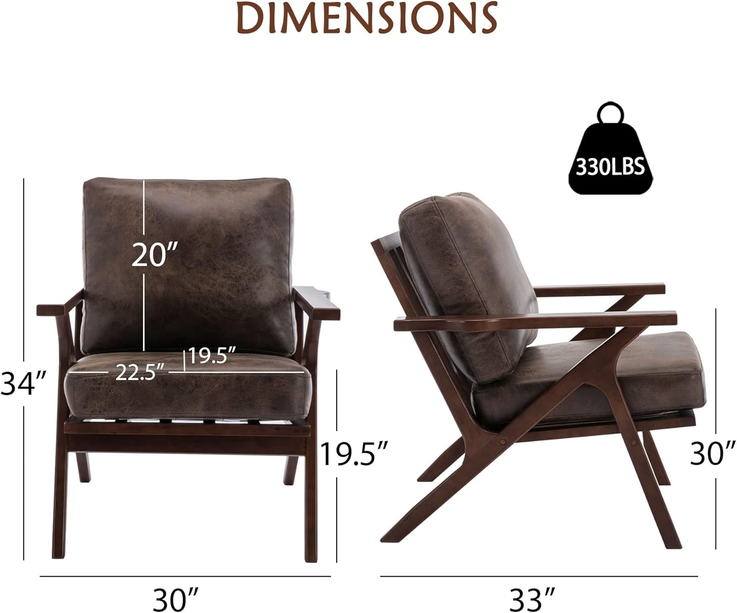 Bonzy Home Accent Chairs for Living Room,PU Leather Mid Century Modern Wood Reading Armchair with Removable Upholstered Cushions - Grand Goldman