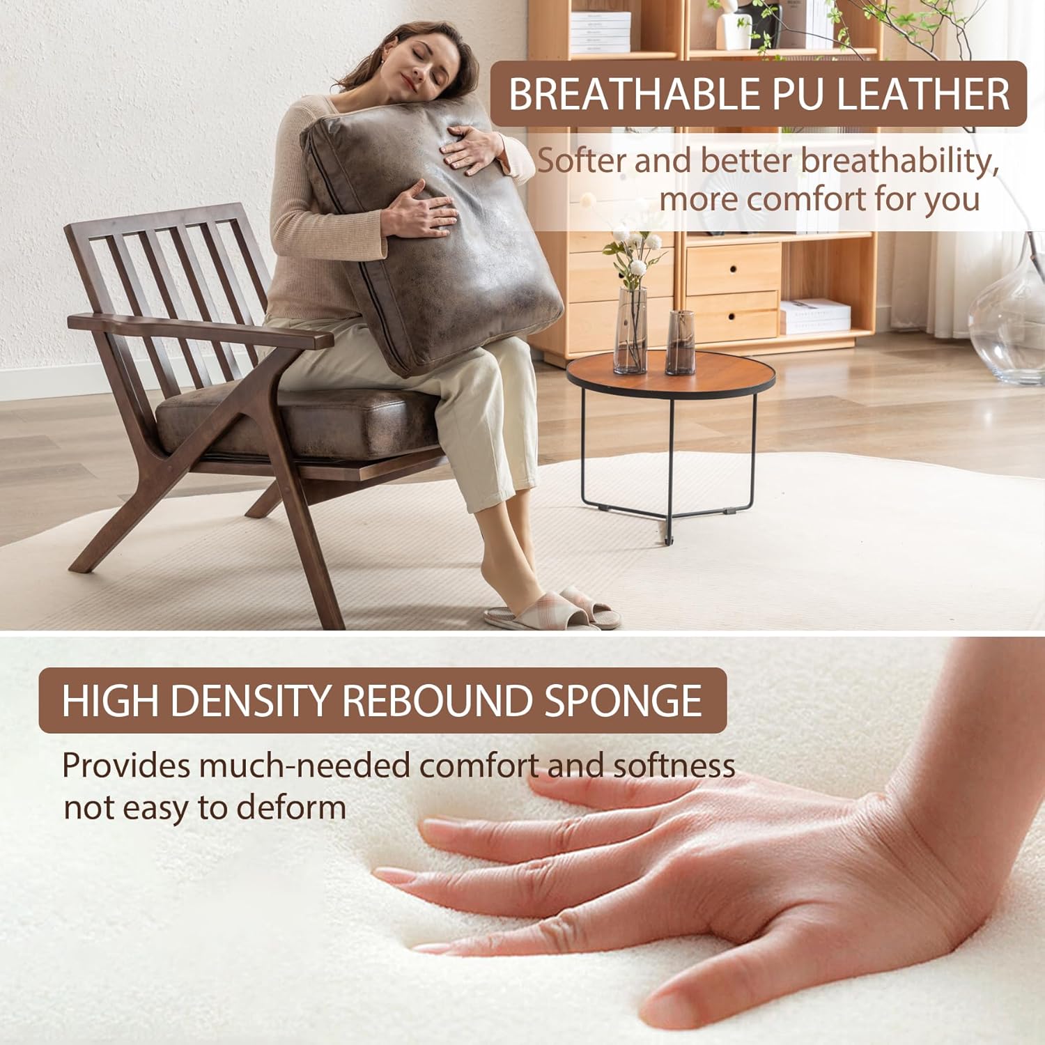 Bonzy Home Accent Chairs for Living Room,PU Leather Mid Century Modern Wood Reading Armchair with Removable Upholstered Cushions - Grand Goldman