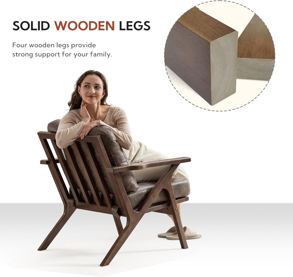 Bonzy Home Accent Chairs for Living Room,PU Leather Mid Century Modern Wood Reading Armchair with Removable Upholstered Cushions - Grand Goldman