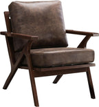 Bonzy Home Accent Chairs for Living Room,PU Leather Mid Century Modern Wood Reading Armchair with Removable Upholstered Cushions - Grand Goldman