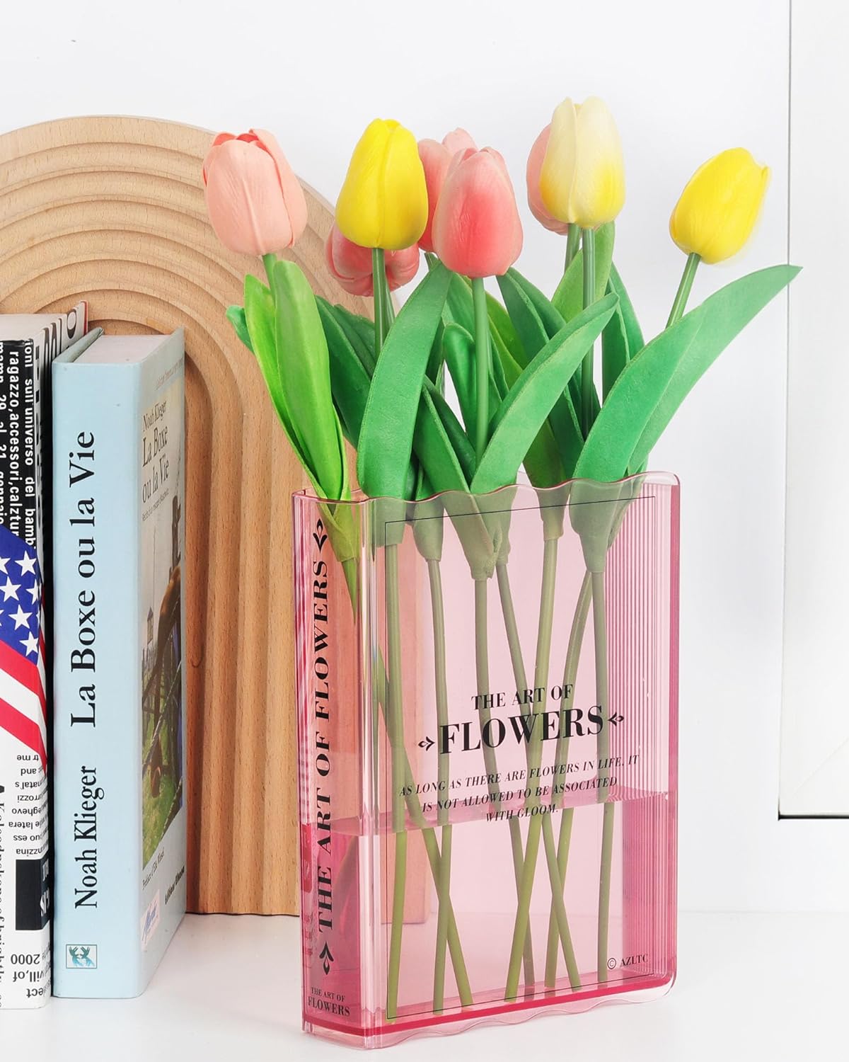 Book-Shaped Vase for Flowers, Book Lovers Gifts, Aesthetic Room Decor Cute Flowers Vases & Must-Have for Home, Bookshelf, Bedroom & Office Decor for Women & Teacher Gift - Like Mothers Day (Clear) - Grand Goldman
