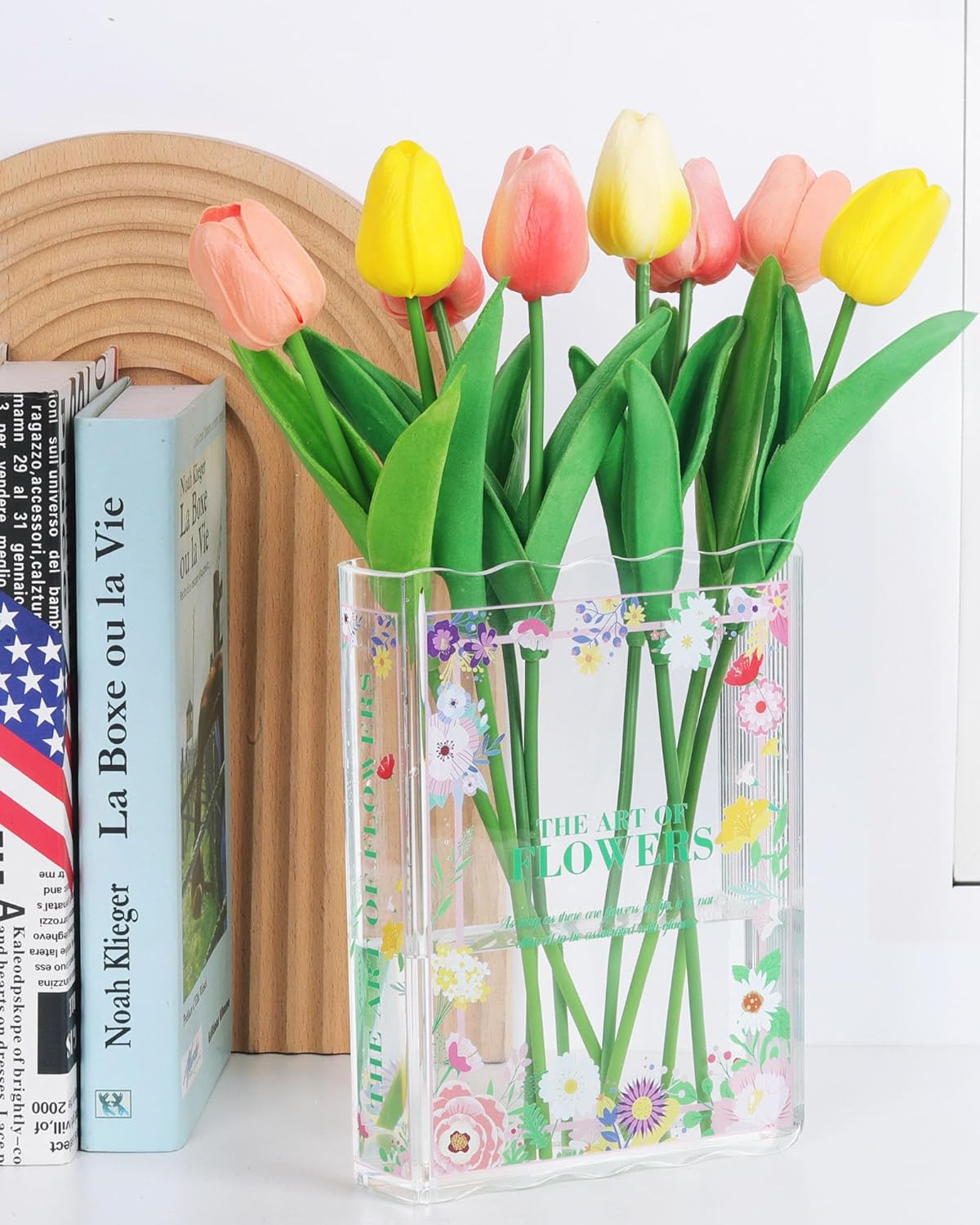 Book-Shaped Vase for Flowers, Book Lovers Gifts, Aesthetic Room Decor Cute Flowers Vases & Must-Have for Home, Bookshelf, Bedroom & Office Decor for Women & Teacher Gift - Like Mothers Day (Clear) - Grand Goldman