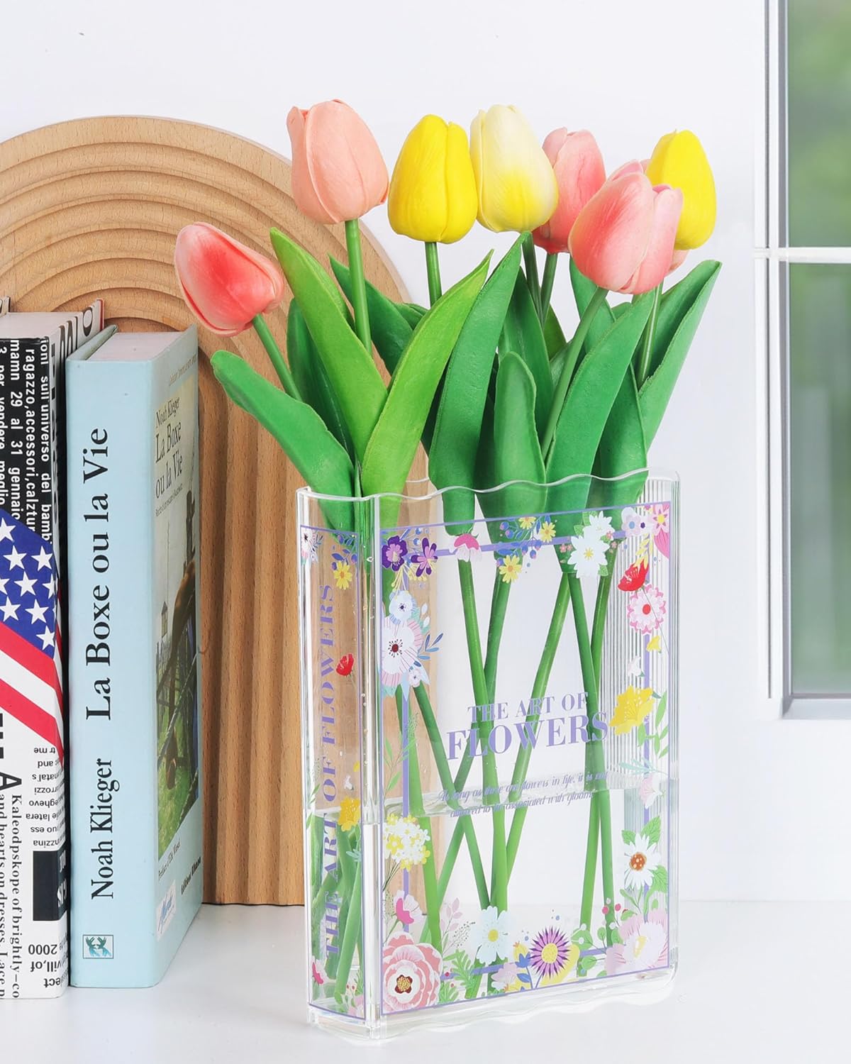 Book-Shaped Vase for Flowers, Book Lovers Gifts, Aesthetic Room Decor Cute Flowers Vases & Must-Have for Home, Bookshelf, Bedroom & Office Decor for Women & Teacher Gift - Like Mothers Day (Clear) - Grand Goldman