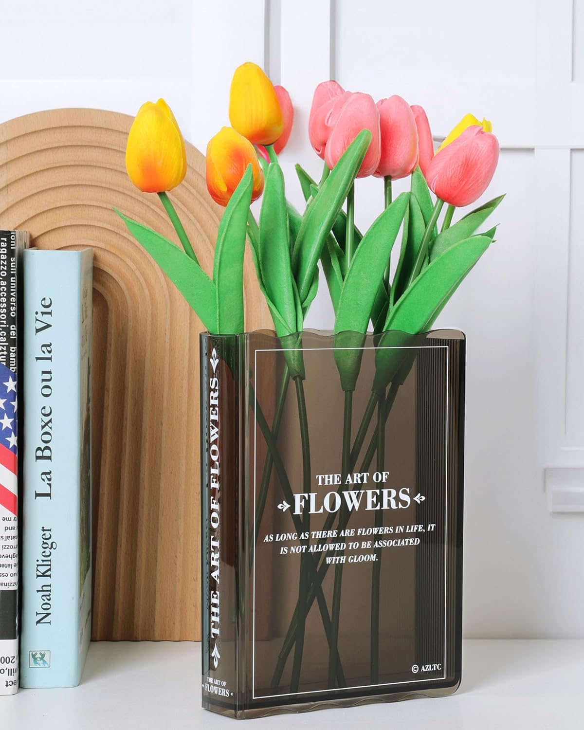 Book-Shaped Vase for Flowers, Book Lovers Gifts, Aesthetic Room Decor Cute Flowers Vases & Must-Have for Home, Bookshelf, Bedroom & Office Decor for Women & Teacher Gift - Like Mothers Day (Clear) - Grand Goldman