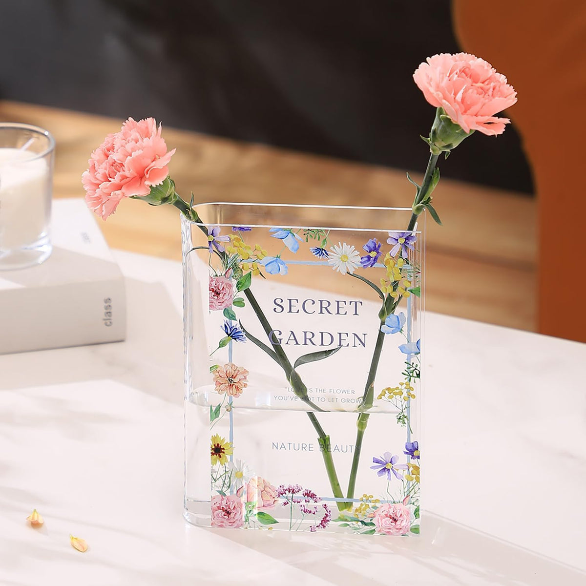 Book Vase, Acrylic Book Vase for Flowers, Book Flower Vase Clear, Book Shaped Vase, A Book About Flowers Vase, Modern Decorative Vase for Home, Office, Bedroom, Living Room, Dining Table - Grand Goldman