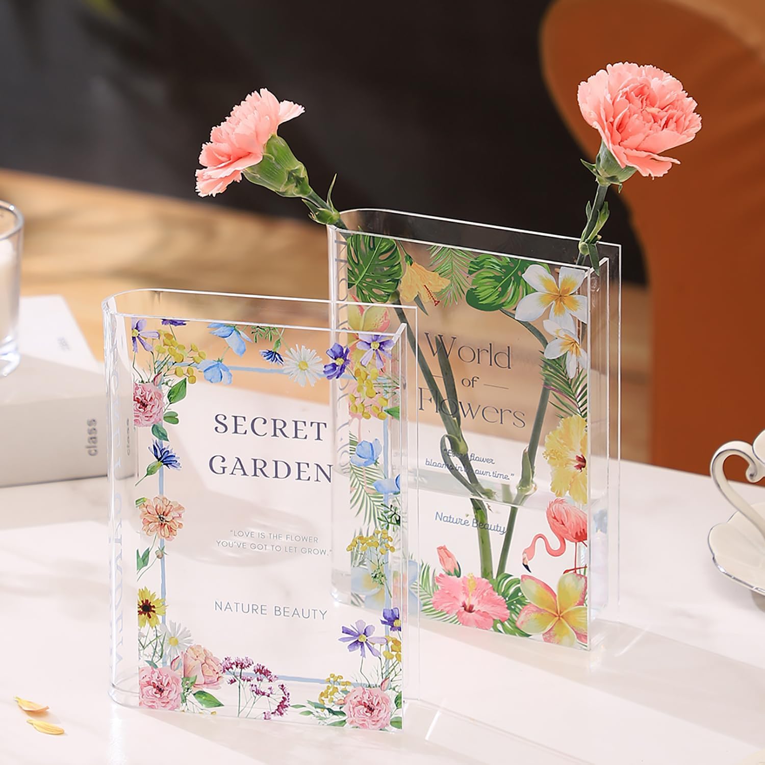 Book Vase, Acrylic Book Vase for Flowers, Book Flower Vase Clear, Book Shaped Vase, A Book About Flowers Vase, Modern Decorative Vase for Home, Office, Bedroom, Living Room, Dining Table - Grand Goldman