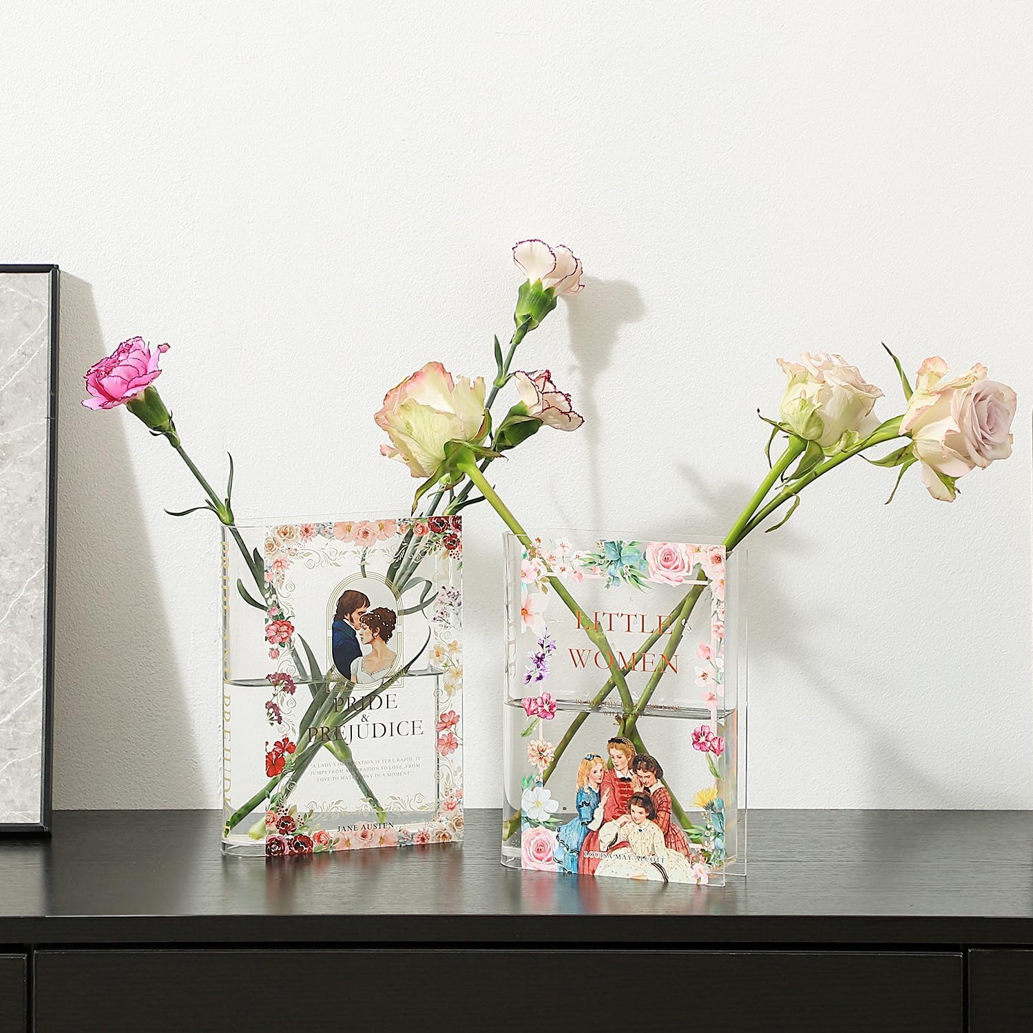 Book Vase, Acrylic Book Vase for Flowers, Book Flower Vase Clear, Book Shaped Vase, A Book About Flowers Vase, Modern Decorative Vase for Home, Office, Bedroom, Living Room, Dining Table - Grand Goldman