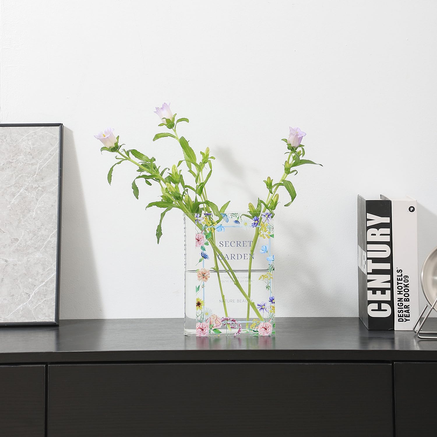 Book Vase, Acrylic Book Vase for Flowers, Book Flower Vase Clear, Book Shaped Vase, A Book About Flowers Vase, Modern Decorative Vase for Home, Office, Bedroom, Living Room, Dining Table - Grand Goldman