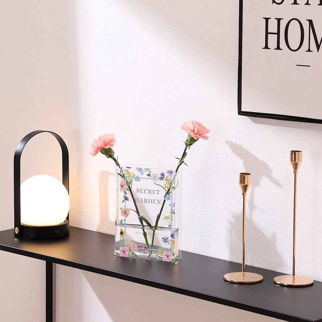 Book Vase, Acrylic Book Vase for Flowers, Book Flower Vase Clear, Book Shaped Vase, A Book About Flowers Vase, Modern Decorative Vase for Home, Office, Bedroom, Living Room, Dining Table - Grand Goldman