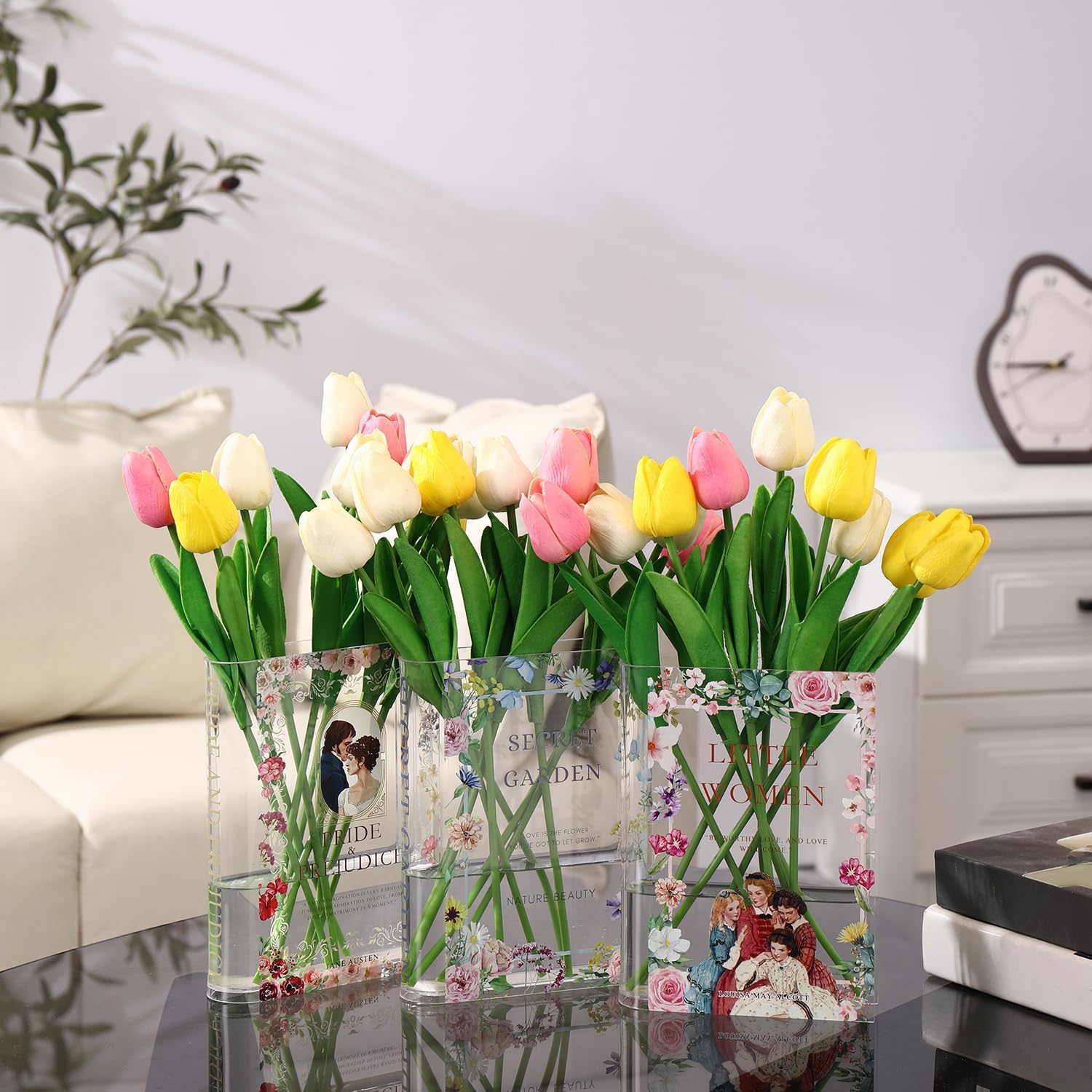 Book Vase, Acrylic Book Vase for Flowers, Book Flower Vase Clear, Book Shaped Vase, A Book About Flowers Vase, Modern Decorative Vase for Home, Office, Bedroom, Living Room, Dining Table - Grand Goldman