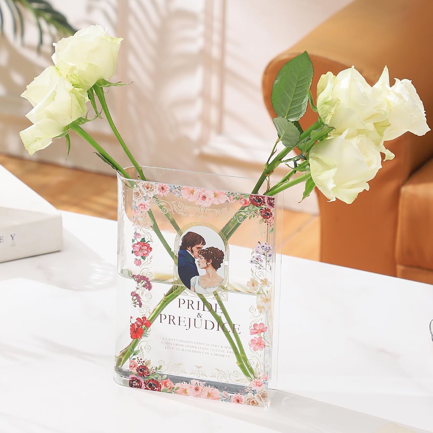 Book Vase, Acrylic Book Vase for Flowers, Book Flower Vase Clear, Book Shaped Vase, A Book About Flowers Vase, Modern Decorative Vase for Home, Office, Bedroom, Living Room, Dining Table - Grand Goldman