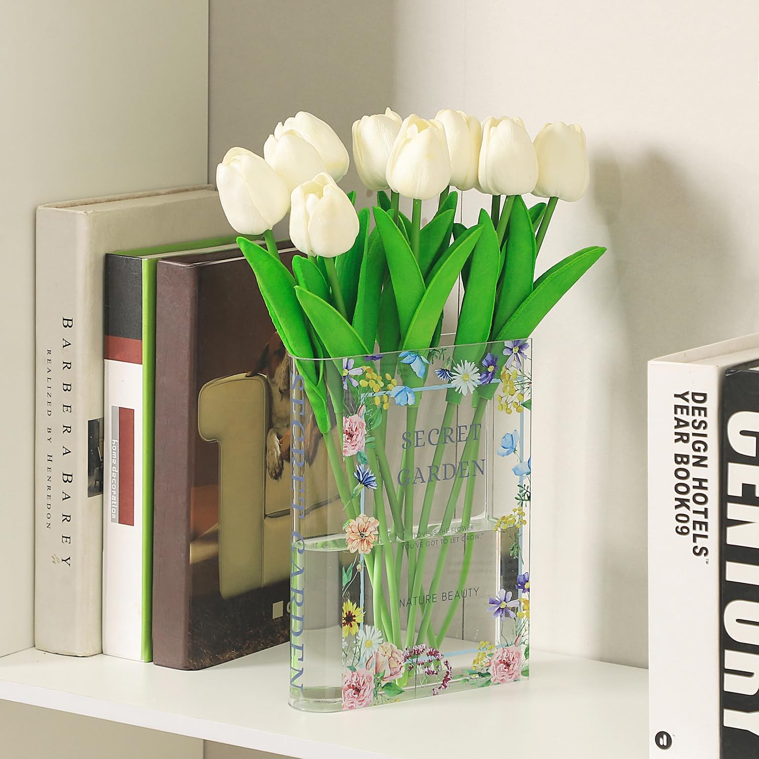 Book Vase, Acrylic Book Vase for Flowers, Book Flower Vase Clear, Book Shaped Vase, A Book About Flowers Vase, Modern Decorative Vase for Home, Office, Bedroom, Living Room, Dining Table - Grand Goldman