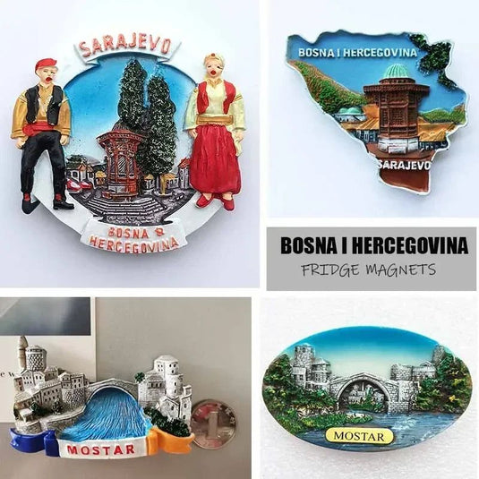 Bosnia and Herzegovina Fridge Magnets Sarajevo Mostar Neretva River BIH Tourist Souvenir Refrigerator Magnets Collection Gifts - Grand Goldman
