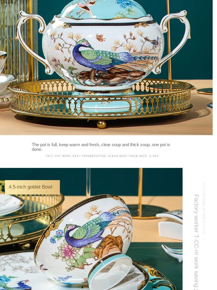 Bowl and Plate Set for Home Chinese Bone Porcelain Tableware Set Jingdezhen Ceramic Relocation High Quality Dinnerware Set - Grand Goldman