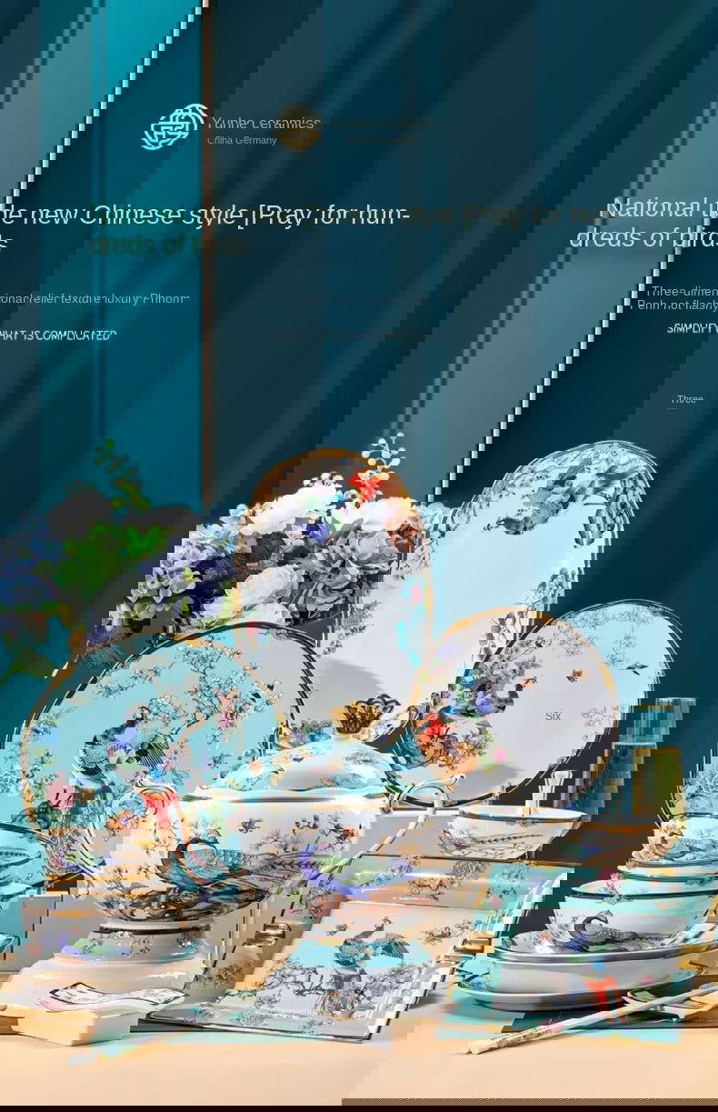 Bowl and Plate Set for Home Chinese Bone Porcelain Tableware Set Jingdezhen Ceramic Relocation High Quality Dinnerware Set - Grand Goldman