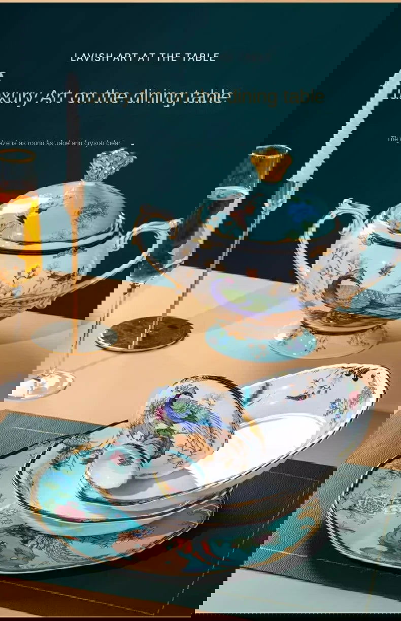 Bowl and Plate Set for Home Chinese Bone Porcelain Tableware Set Jingdezhen Ceramic Relocation High Quality Dinnerware Set - Grand Goldman