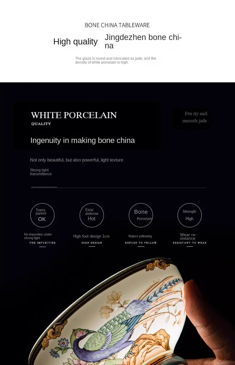 Bowl and Plate Set for Home Chinese Bone Porcelain Tableware Set Jingdezhen Ceramic Relocation High Quality Dinnerware Set - Grand Goldman
