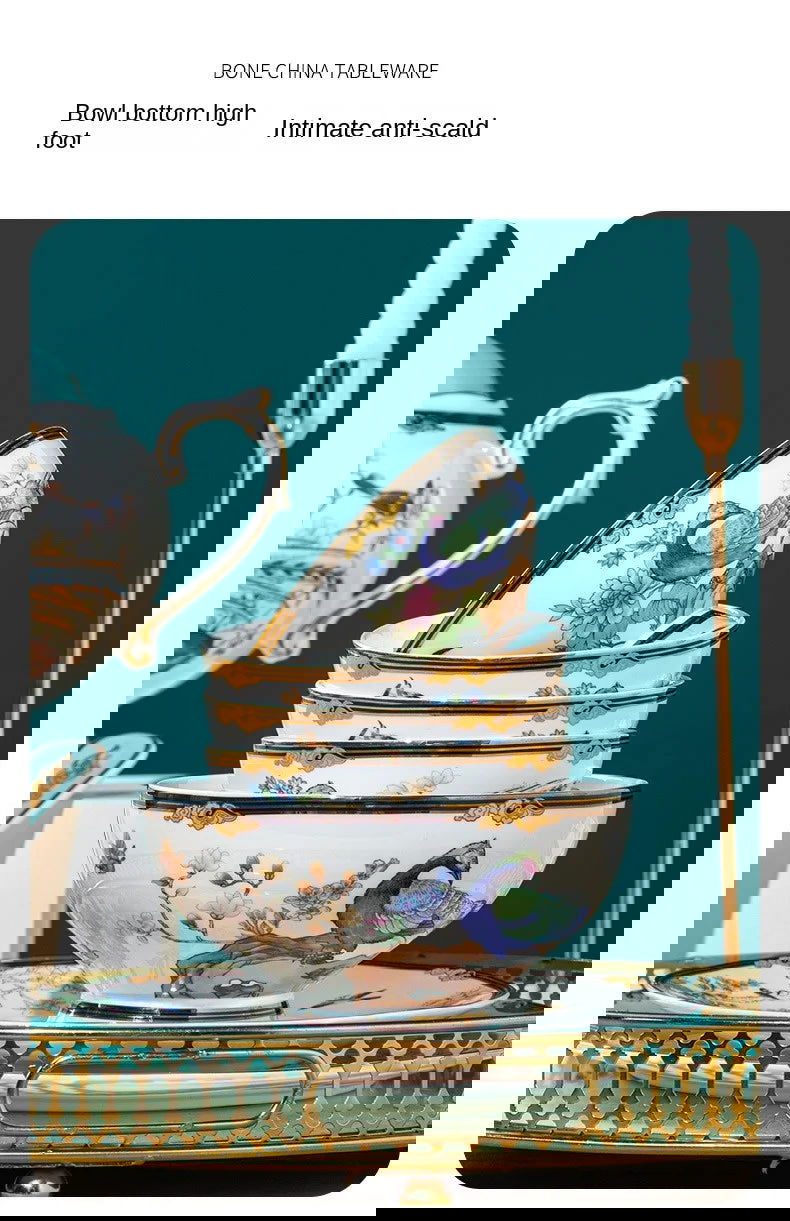 Bowl and Plate Set for Home Chinese Bone Porcelain Tableware Set Jingdezhen Ceramic Relocation High Quality Dinnerware Set - Grand Goldman