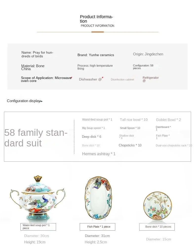 Bowl and Plate Set for Home Chinese Bone Porcelain Tableware Set Jingdezhen Ceramic Relocation High Quality Dinnerware Set - Grand Goldman