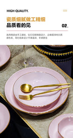 Bowl and dish set, ceramic tableware, powder gold, light luxury, hand-painted diamond bowl - Grand Goldman