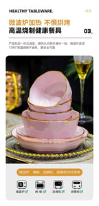 Bowl and dish set, ceramic tableware, powder gold, light luxury, hand-painted diamond bowl - Grand Goldman