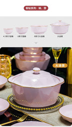 Bowl and dish set, ceramic tableware, powder gold, light luxury, hand-painted diamond bowl - Grand Goldman