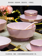 Bowl and dish set, ceramic tableware, powder gold, light luxury, hand-painted diamond bowl - Grand Goldman