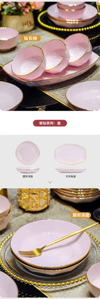Bowl and dish set, ceramic tableware, powder gold, light luxury, hand-painted diamond bowl - Grand Goldman