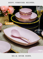 Bowl and dish set, ceramic tableware, powder gold, light luxury, hand-painted diamond bowl - Grand Goldman