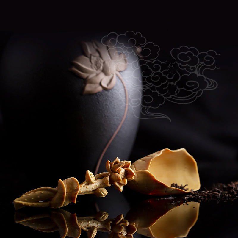 Boxwood Carving Crafts Chinese Zen Tea Sculpted Artisanal Wooden Spoon - Grand Goldman