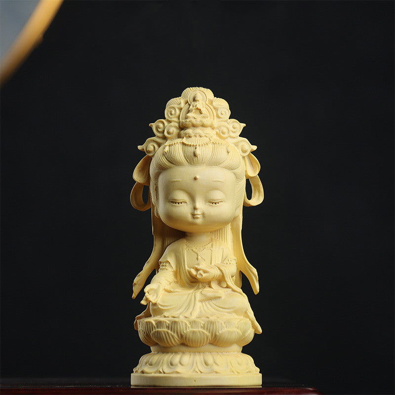 Boxwood Carving Cute Guanyin Ornaments Buddha Statues Hand-carved Crafts - Grand Goldman