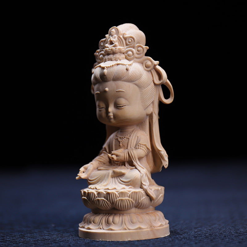 Boxwood Carving Cute Guanyin Ornaments Buddha Statues Hand-carved Crafts - Grand Goldman