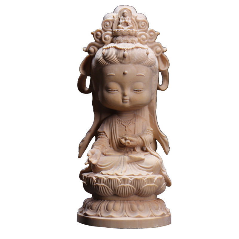 Boxwood Carving Cute Guanyin Ornaments Buddha Statues Hand-carved Crafts - Grand Goldman