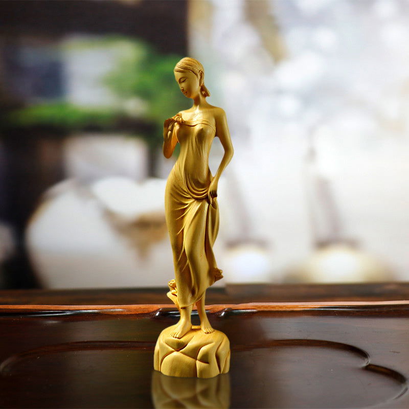 Boxwood Creative Solid Wood Handle Pieces Home Carving Figures Ornaments Handicrafts - Grand Goldman