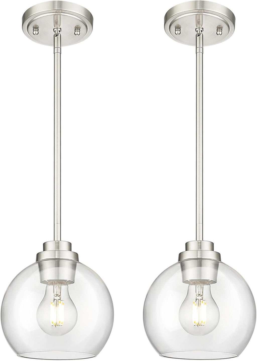 Brass Pendant Lights Kitchen Island 2 Pack, Farmhouse Gold Pendant Light with Clear Glass Globe Shade, Kitchen Island Lighting for Dining Room Entryway, AD-22280-1P2-GD-C - Grand Goldman