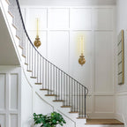 Brass Wall Sconces Set of Two, 19" Knurled Gold Sconces Wall Lighting, Tube Glass Bathroom Sconces Wall Lights for Bedroom Living Room Vanity Sconce Wall Lamp for Hallway, Staircase - Grand Goldman