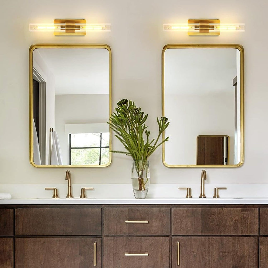 Brass Wall Sconces Set of Two, 22.8" Sconces Wall Lighting 2-Light, Gold Bathroom Vanity Wall Sconces, Glass Tube Wall Sconces, Indoor Wall Sconces for Bathroom, Bedroom, Vanity, Hallway - Grand Goldman