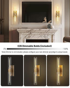 Brass Wall Sconces Set of Two, 22.8" Sconces Wall Lighting 2-Light, Gold Bathroom Vanity Wall Sconces, Glass Tube Wall Sconces, Indoor Wall Sconces for Bathroom, Bedroom, Vanity, Hallway - Grand Goldman