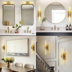 Brass Wall Sconces Set of Two, 22.8" Sconces Wall Lighting 2-Light, Gold Bathroom Vanity Wall Sconces, Glass Tube Wall Sconces, Indoor Wall Sconces for Bathroom, Bedroom, Vanity, Hallway - Grand Goldman