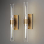 Brass Wall Sconces Set of Two, 22.8" Sconces Wall Lighting 2-Light, Gold Bathroom Vanity Wall Sconces, Glass Tube Wall Sconces, Indoor Wall Sconces for Bathroom, Bedroom, Vanity, Hallway - Grand Goldman