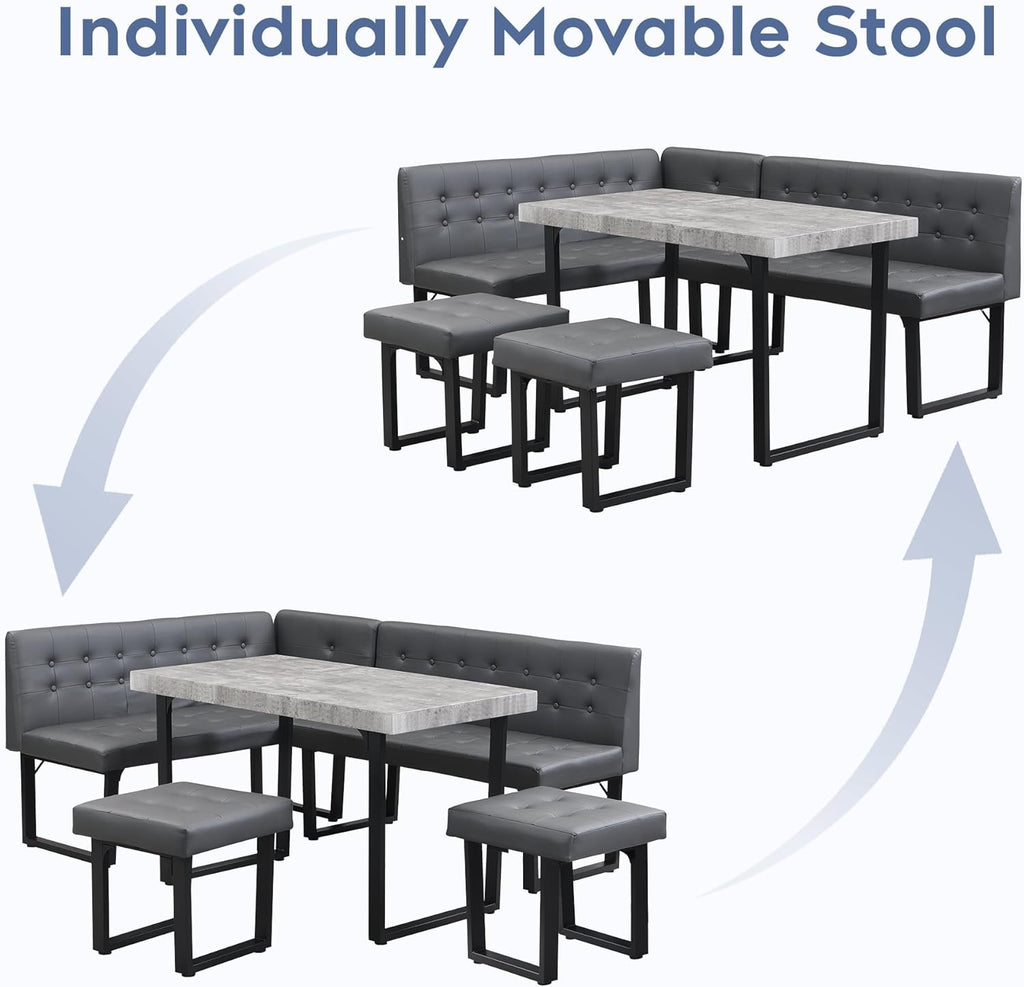 Breakfast Nook Table Set with Gray Upholstered Banquette Seating, 71.6 Inch Modern Corner Dining Table Set with Storage Bench,5 Piece Dining Table Set Corner Booth for Kitchen and Dining Room - Grand Goldman