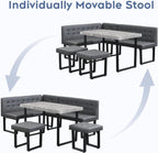 Breakfast Nook Table Set with Gray Upholstered Banquette Seating, 71.6 Inch Modern Corner Dining Table Set with Storage Bench,5 Piece Dining Table Set Corner Booth for Kitchen and Dining Room - Grand Goldman