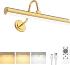 Bridika Picture Light Battery Operated, Picture Light for Wall with Remote, 3 Color Modes and Dimmable Classic Art Lights for Paintings, Gallery, Dartboard, Bedroom, Bathroom with Timer Gold 1 - Grand Goldman