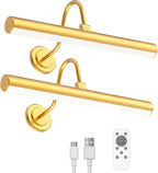 Bridika Picture Light Battery Operated, Picture Light for Wall with Remote, 3 Color Modes and Dimmable Classic Art Lights for Paintings, Gallery, Dartboard, Bedroom, Bathroom with Timer Gold 1 - Grand Goldman