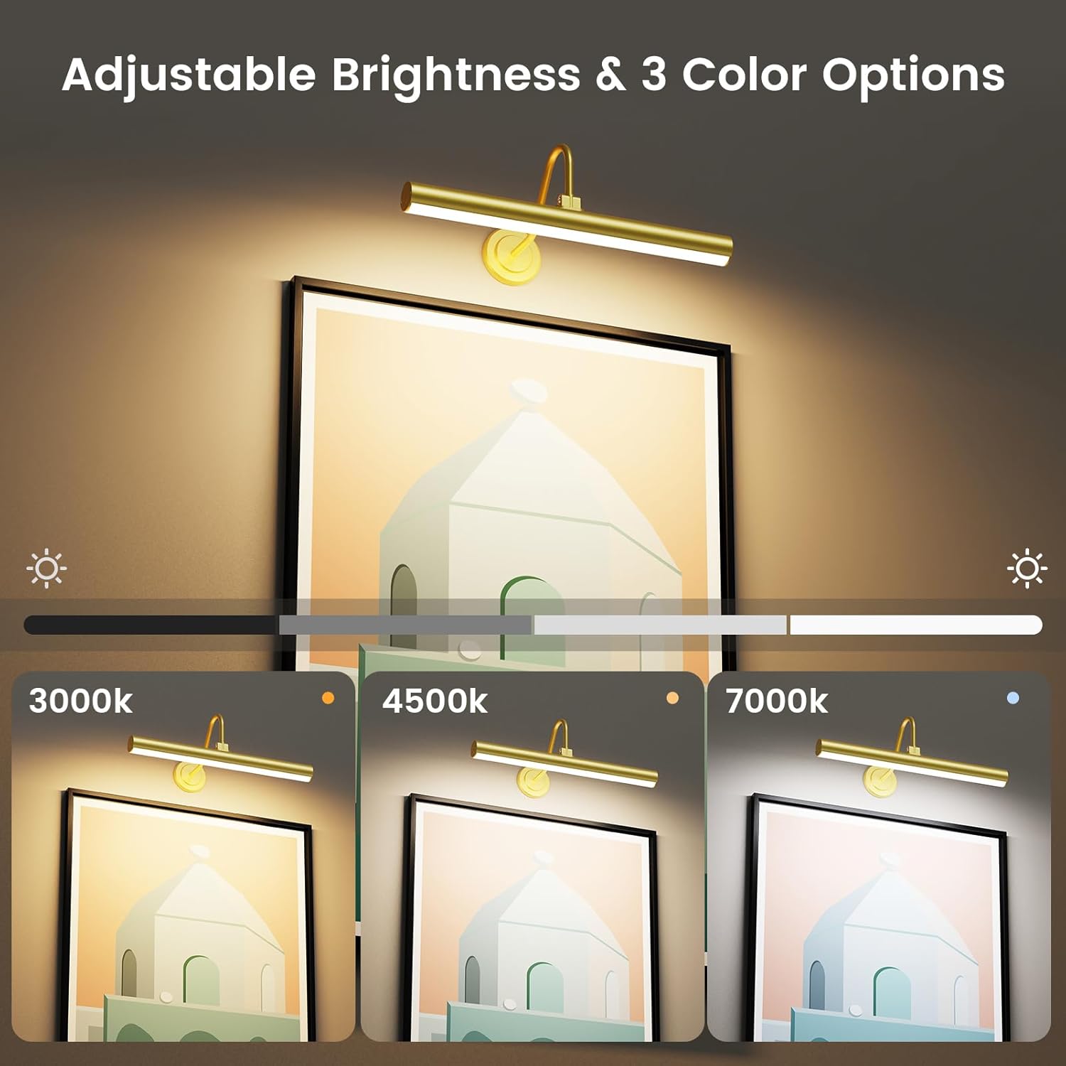 Bridika Picture Light Battery Operated, Picture Light for Wall with Remote, 3 Color Modes and Dimmable Classic Art Lights for Paintings, Gallery, Dartboard, Bedroom, Bathroom with Timer Gold 1 - Grand Goldman