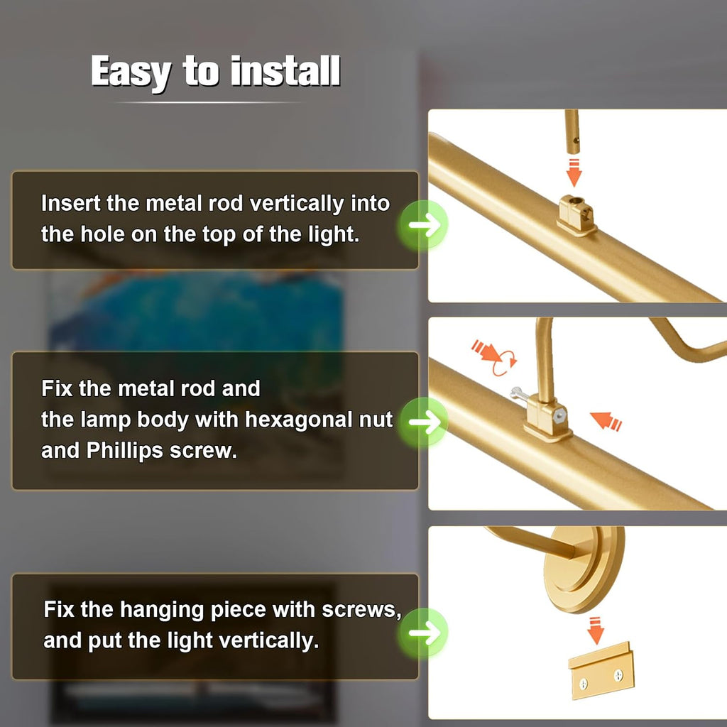 Bridika Picture Light Battery Operated, Picture Light for Wall with Remote, 3 Color Modes and Dimmable Classic Art Lights for Paintings, Gallery, Dartboard, Bedroom, Bathroom with Timer Gold 1 - Grand Goldman